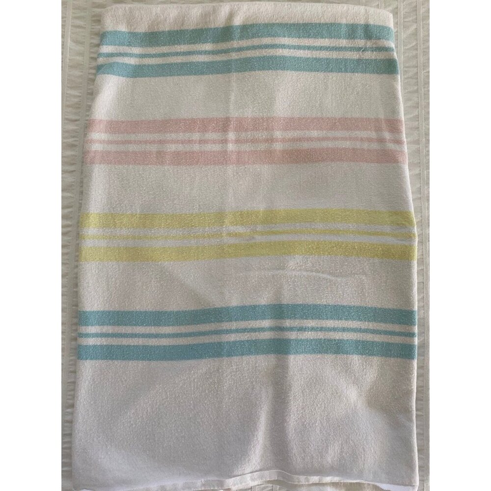 Vtg Baby Receiving Blanket Dundee 25X38 Stripes Pink Blue Nursery Swaddle 1970's - Picture 9 of 16